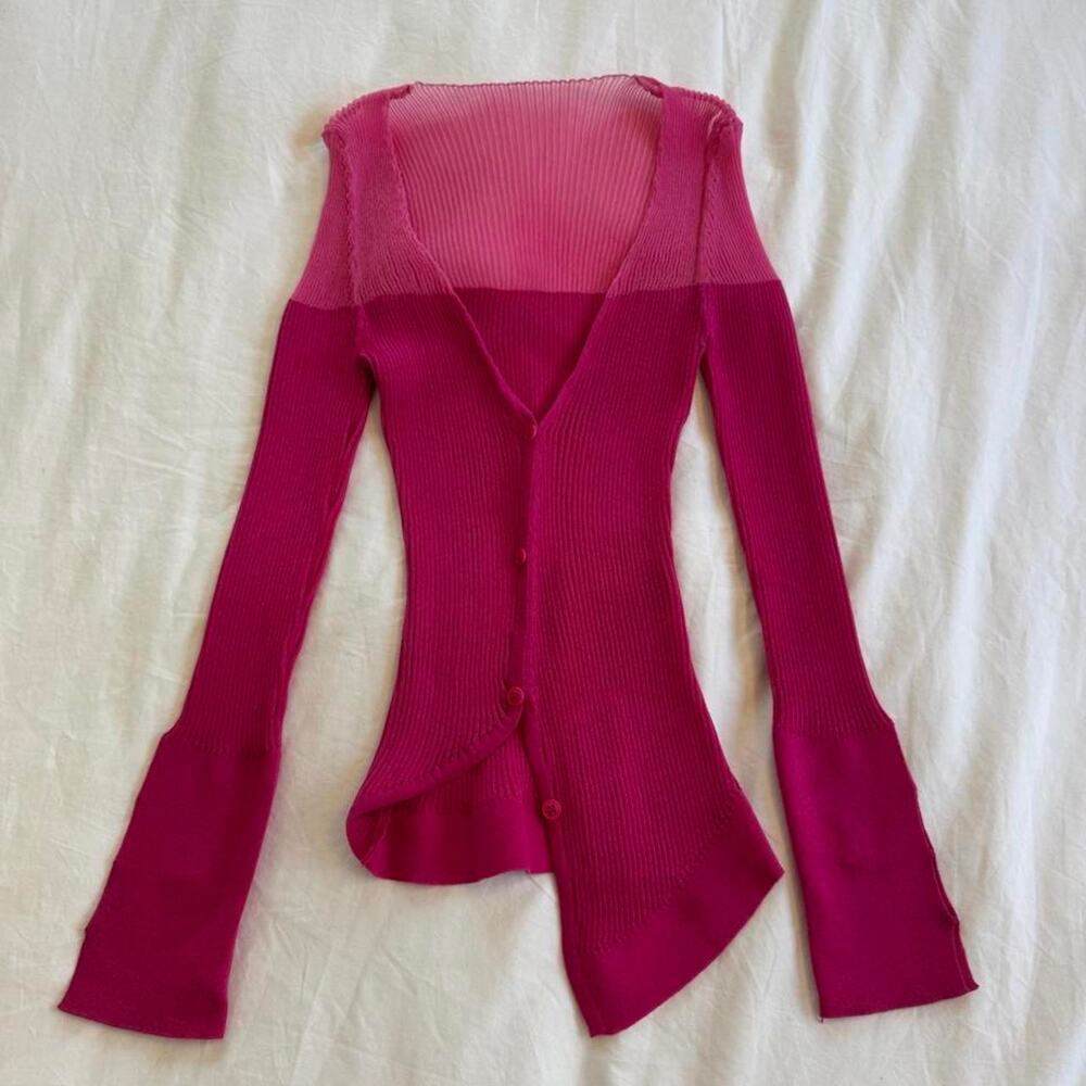 Jacquemus pink ribbed knit cardigan  with mesh panel